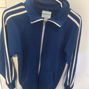 Vintage USA Made Track Jacket Blue White Stripes Zip Athletic Small
